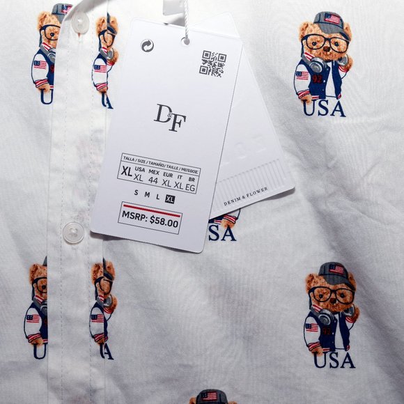 Denim & Flower Men's Button Up Shirt Short Sleeve Ricky Singh White Size XL - Picture 10 of 13